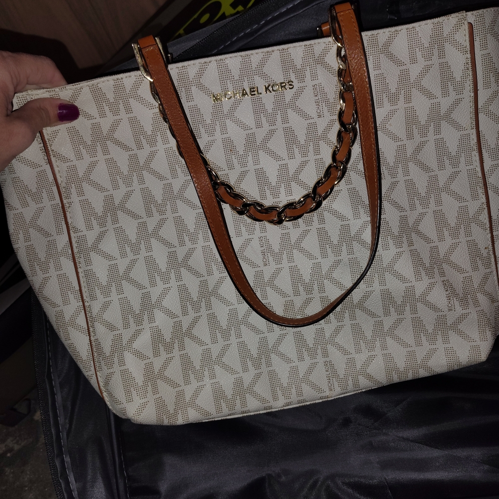 Michael Kors Cream and Tan Tote Bag